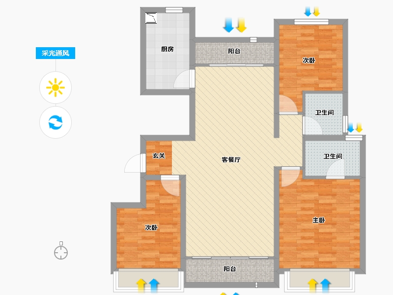 宁夏回族自治区-银川市-阅海一号院-98.80-户型库-采光通风