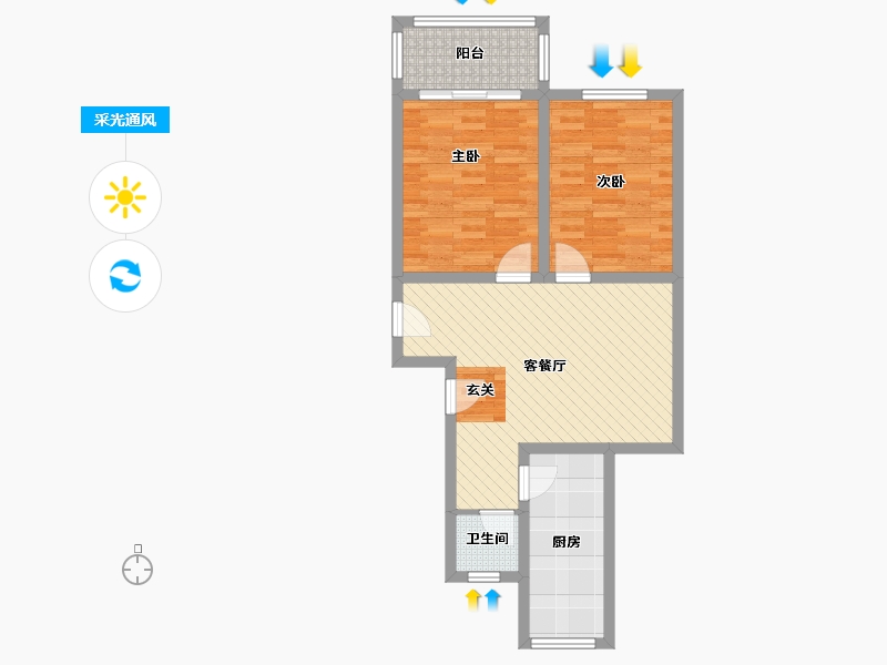 河南省-郑州市-郑州万科城-69.44-户型库-采光通风