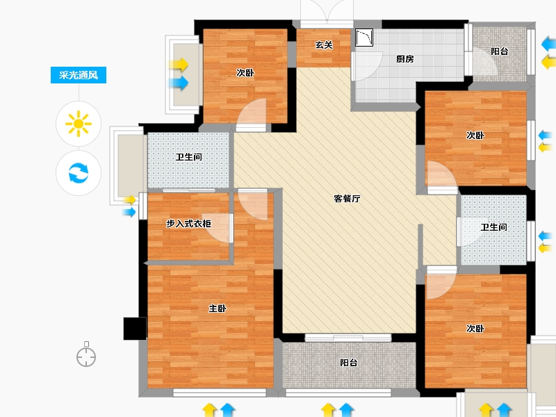 四川省-绵阳市-绵阳CBD万达广场-99.36-户型库-采光通风