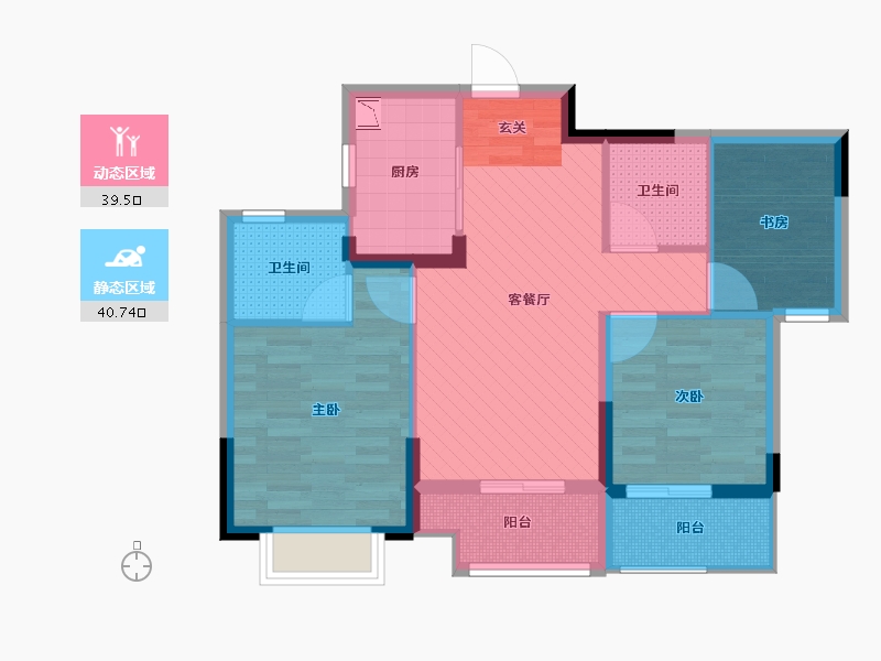 湖北省-武汉市-长投绿城蘭园-69.98-户型库-动静分区