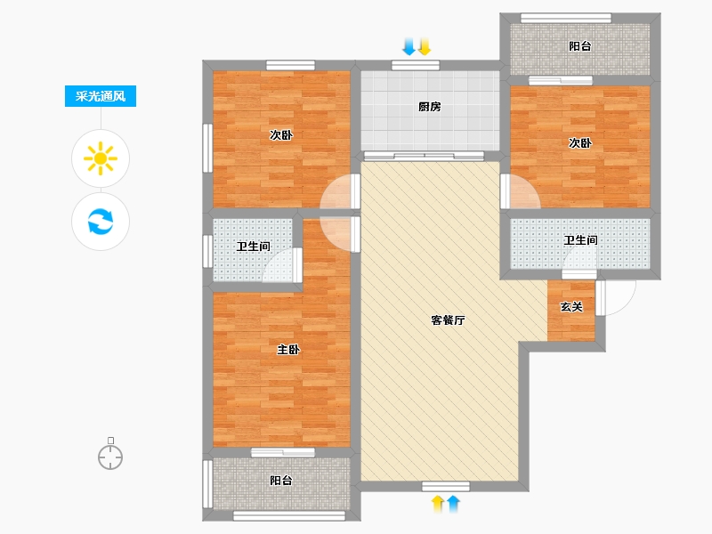 陕西省-西安市-东城花园-89.58-户型库-采光通风