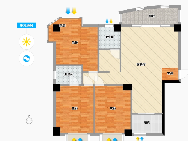 福建省-厦门市-嘉盛豪园-106.42-户型库-采光通风