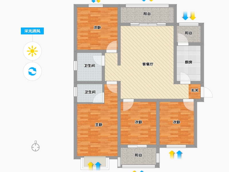 河南省-郑州市-金尊文苑-103.00-户型库-采光通风