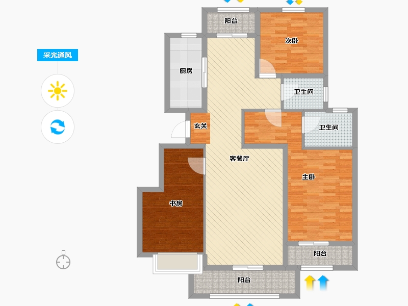 安徽省-亳州市-金诺公馆-106.39-户型库-采光通风