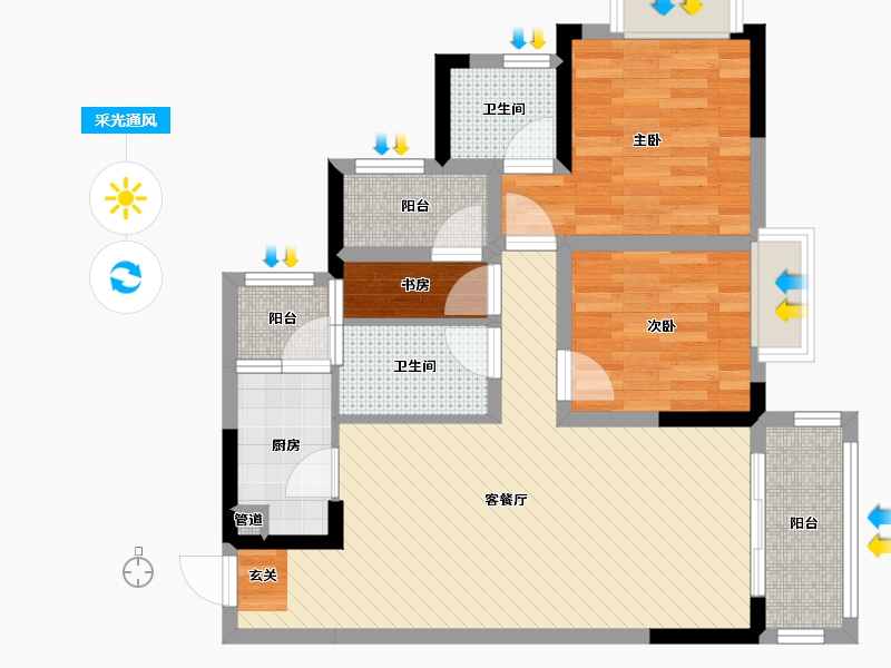 重庆-重庆市-春风与湖-三期-72.68-户型库-采光通风