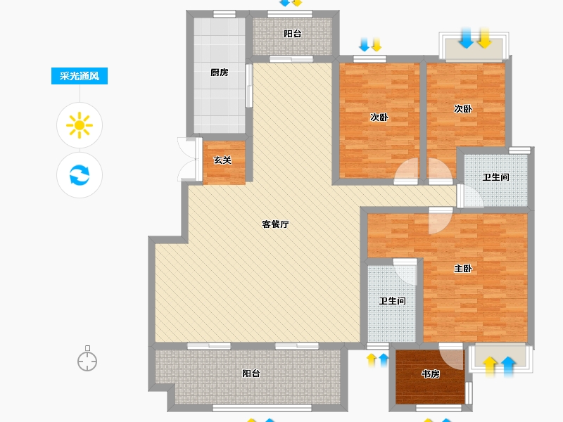 重庆-重庆市-龙湖两江新宸云岭-133.81-户型库-采光通风