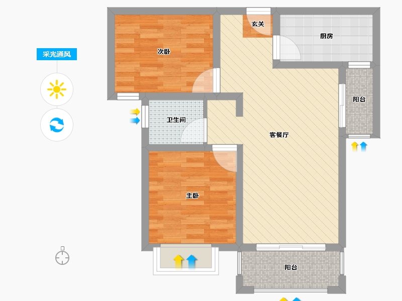 河南省-郑州市-新街坊-61.40-户型库-采光通风