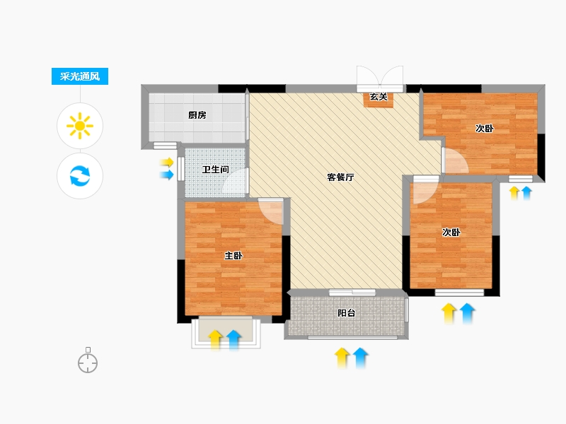 湖南省-岳阳市-天邦新龙苑-77.66-户型库-采光通风