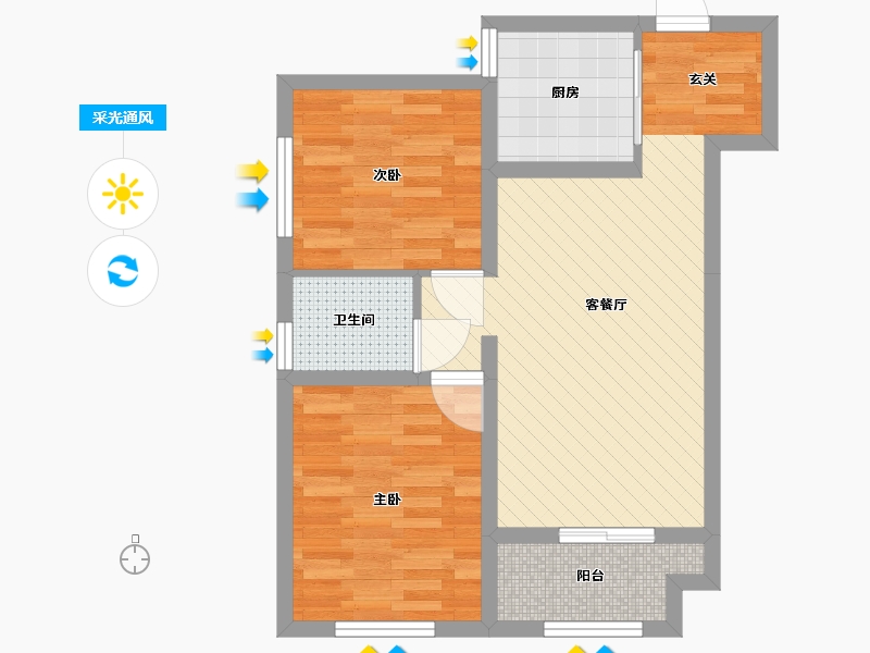 陕西省-咸阳市-金域咸阳-56.81-户型库-采光通风