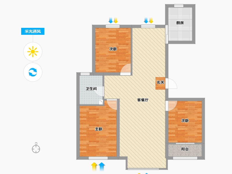 河北省-唐山市-天承锦绣小区(北区)-87.24-户型库-采光通风