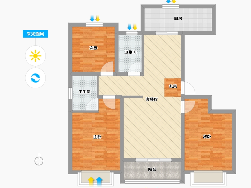 河北省-邯郸市-万浩红玺城-91.65-户型库-采光通风