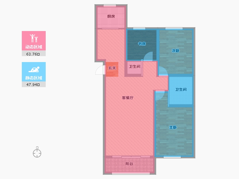 内蒙古自治区-乌兰察布市-富城苑-98.41-户型库-动静分区