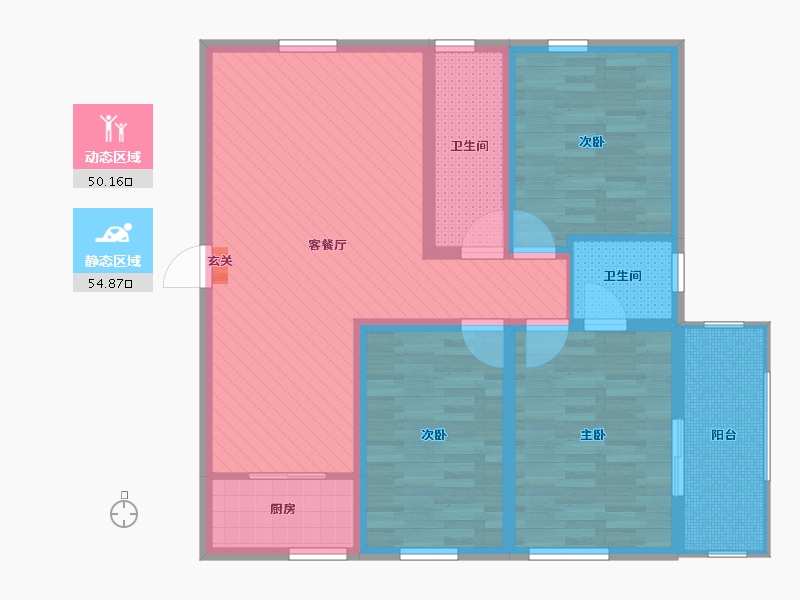 陕西省-宝鸡市-都市阳光-92.37-户型库-动静分区