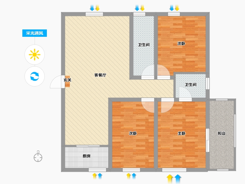 陕西省-宝鸡市-都市阳光-92.37-户型库-采光通风