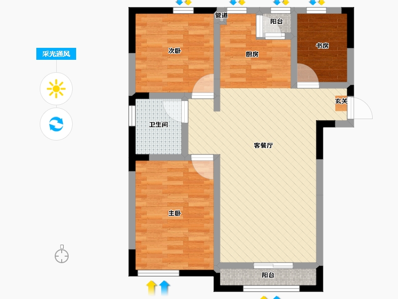 吉林省-延边朝鲜族自治州-苹果社区-70.92-户型库-采光通风