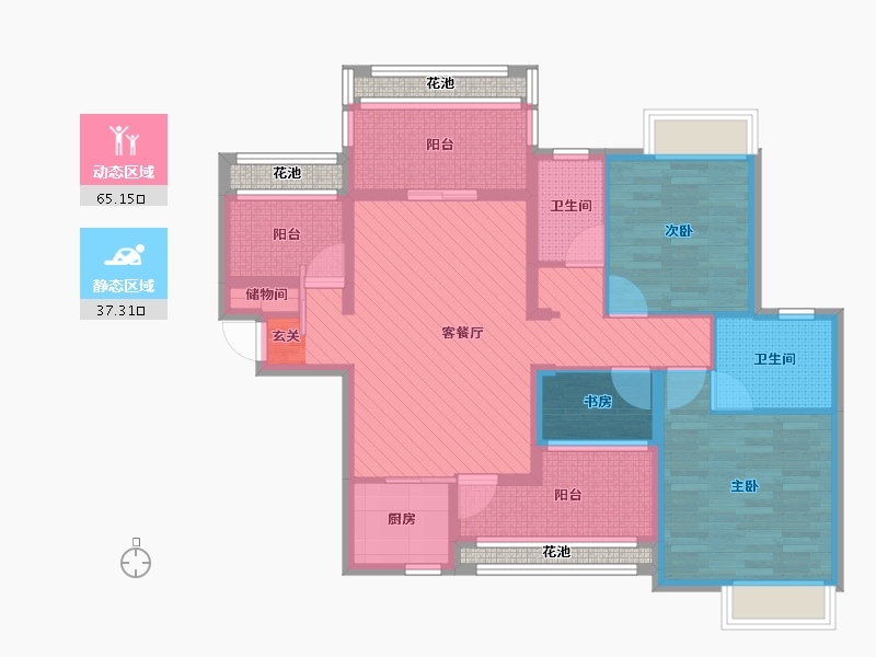 广西壮族自治区-南宁市-天誉花园-93.13-户型库-动静分区