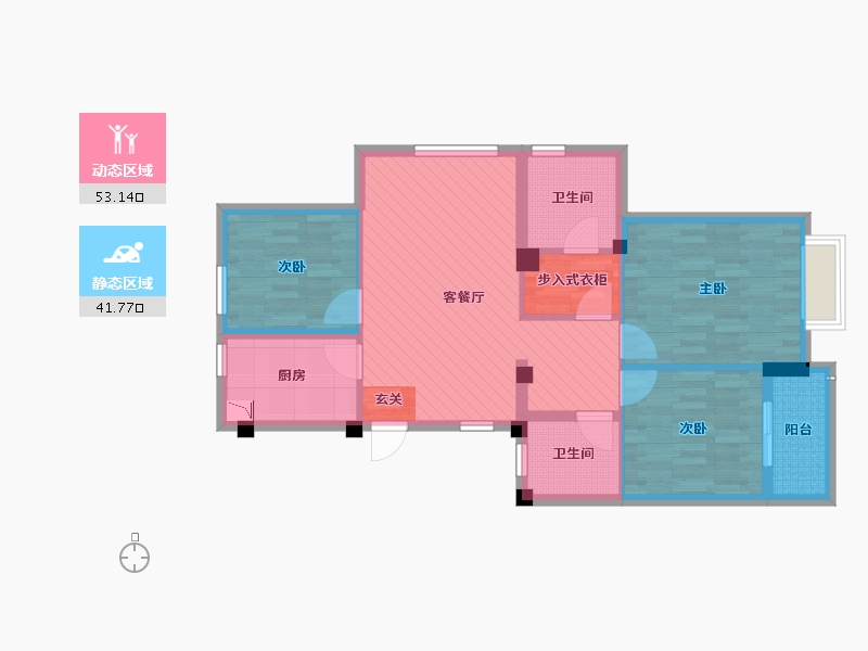 浙江省-杭州市-玉兰花园-83.76-户型库-动静分区