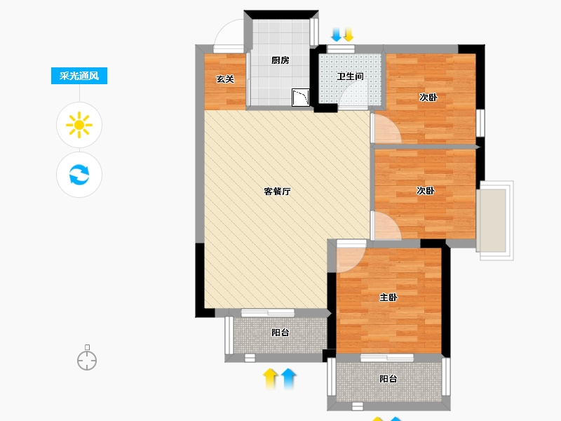 湖南省-长沙市-创元时代-64.62-户型库-采光通风