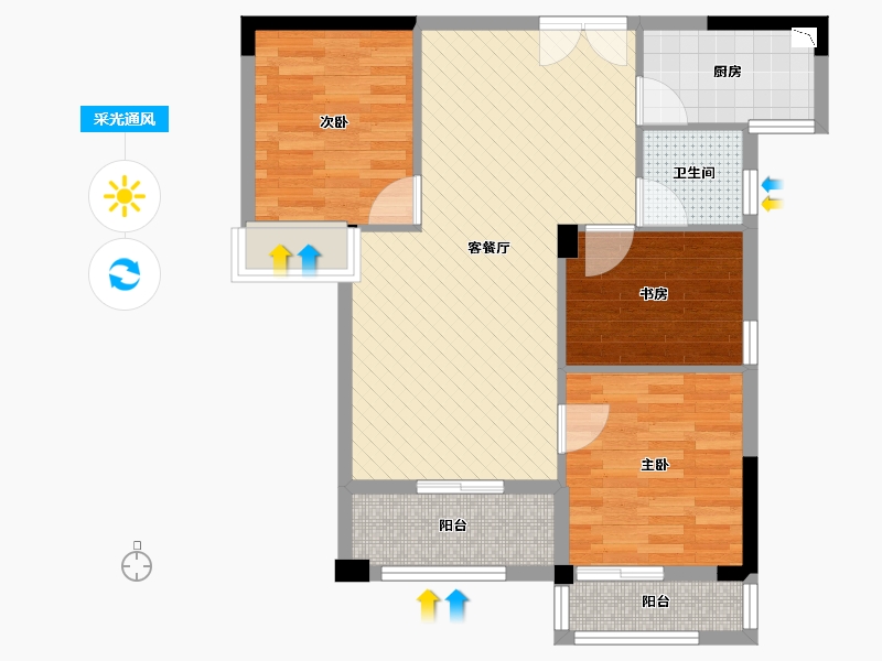 湖北省-天门市-汉旺世纪城-72.32-户型库-采光通风