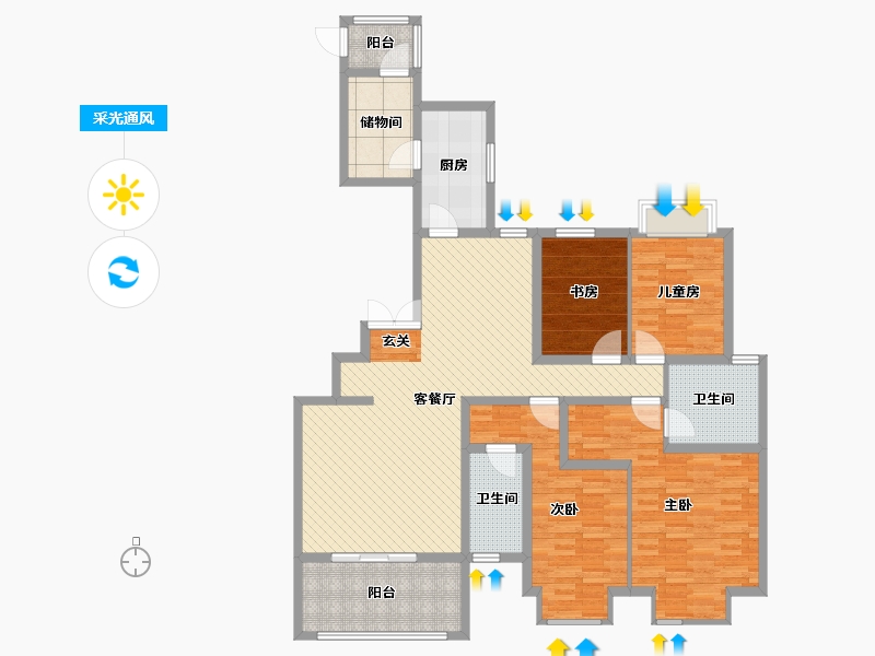 陕西省-西安市-普华浅水湾-133.44-户型库-采光通风