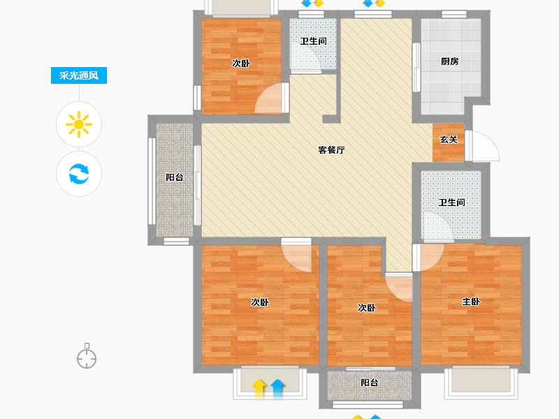 山东省-菏泽市-郓州家园-96.00-户型库-采光通风