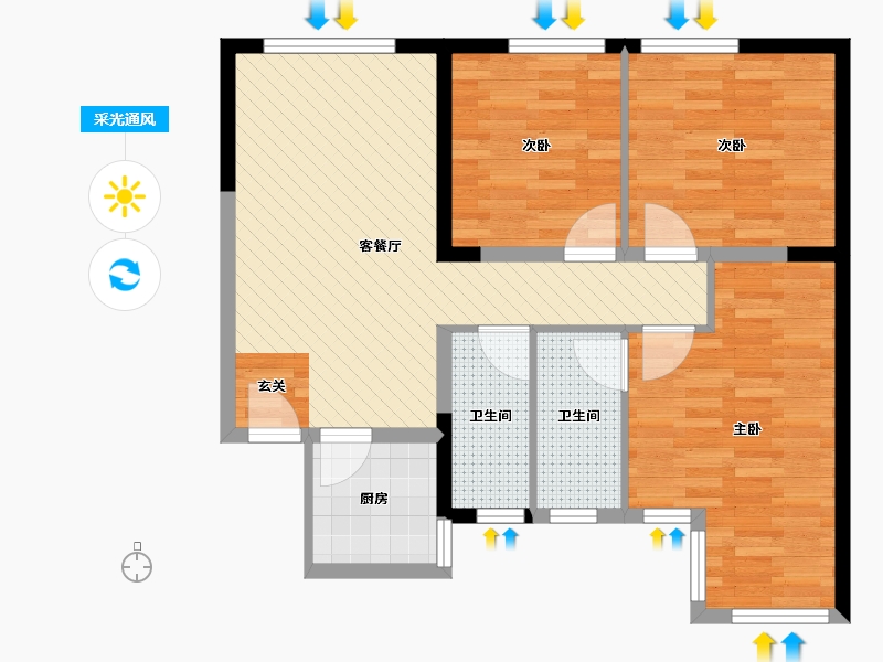 云南省-大理白族自治州-纳思城市春天-74.25-户型库-采光通风