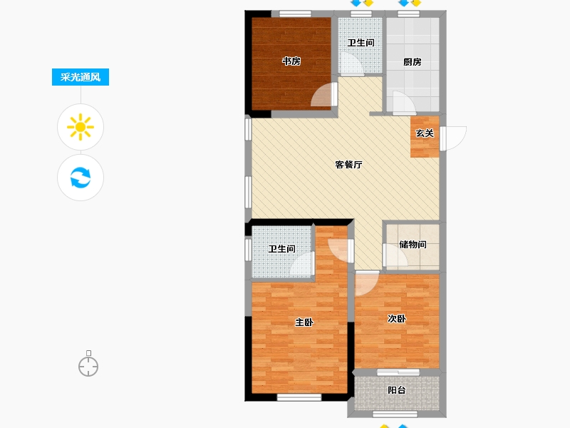 江苏省-徐州市-新都市华庭-86.66-户型库-采光通风