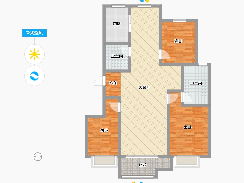 山东省-潍坊市-北辰美嘉-108.53-户型库-采光通风