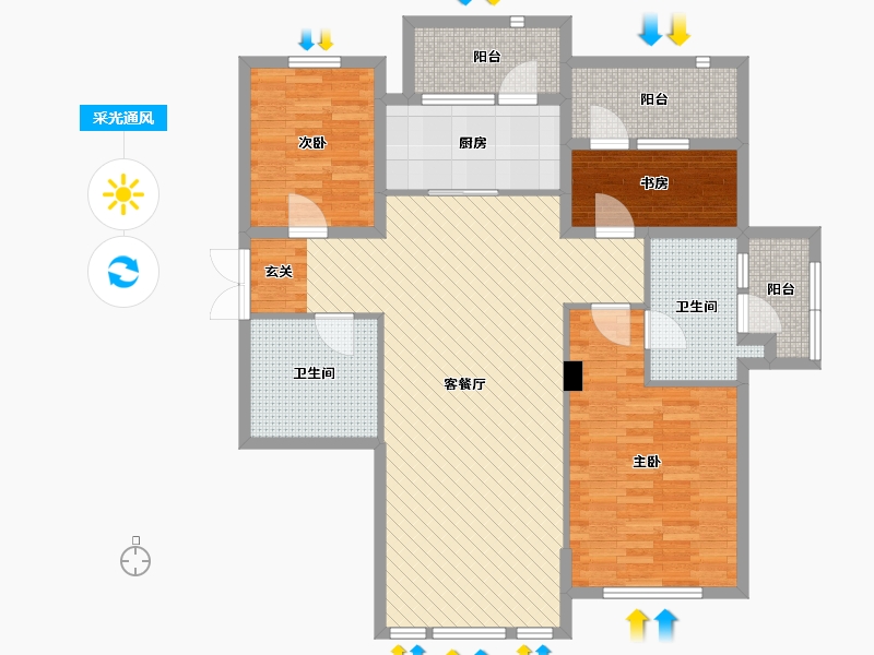 辽宁省-大连市-秀月麒林-114.94-户型库-采光通风