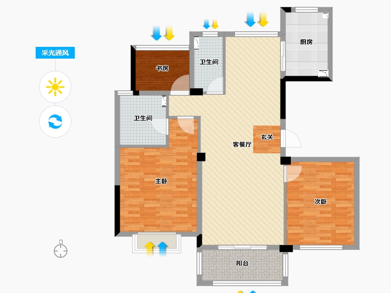 浙江省-金华市-圣奥杭府-105.35-户型库-采光通风