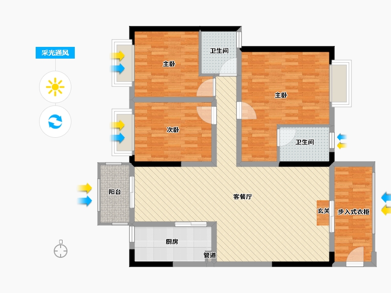 云南省-曲靖市-翰林国际-107.20-户型库-采光通风