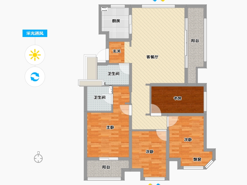 浙江省-杭州市-东方悦府-105.80-户型库-采光通风