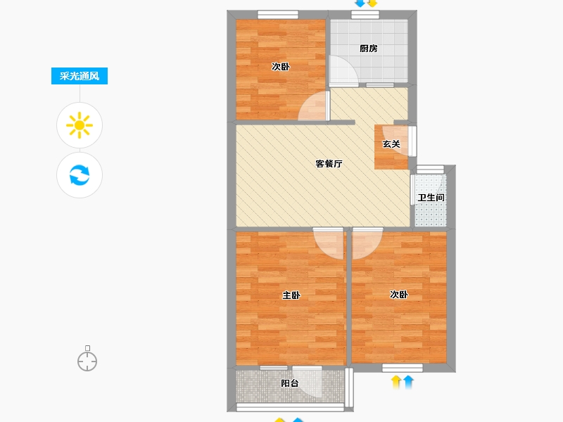 北京-北京市-云景北里-北区-54.57-户型库-采光通风