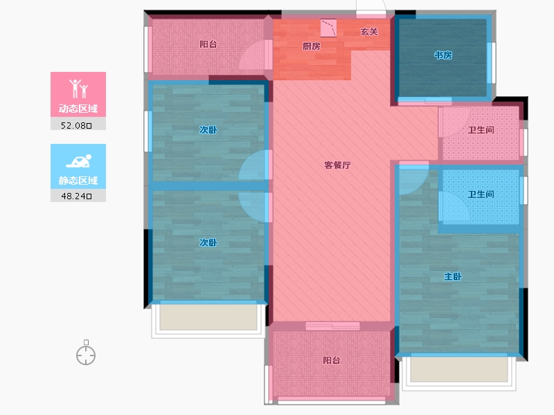 四川省-成都市-香榭里二期-86.74-户型库-动静分区