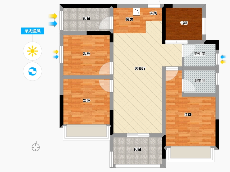 四川省-成都市-香榭里二期-86.74-户型库-采光通风