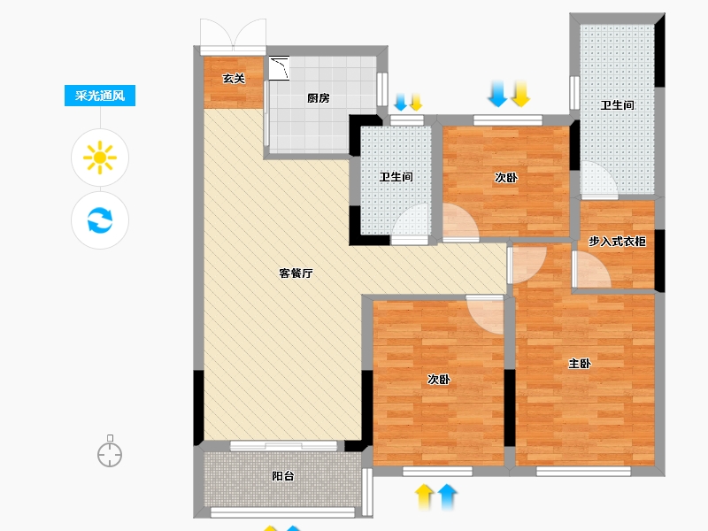 浙江省-温州市-首府壹号-90.00-户型库-采光通风