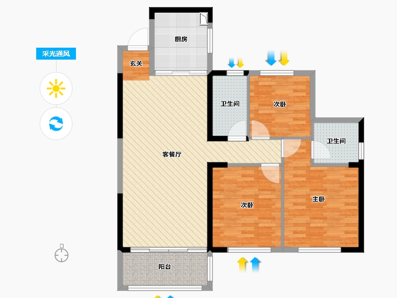 湖南省-常德市-墨池新天地-95.15-户型库-采光通风