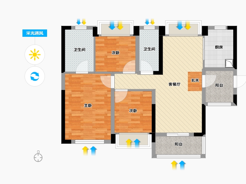 广东省-广州市-华发中央公园-74.61-户型库-采光通风