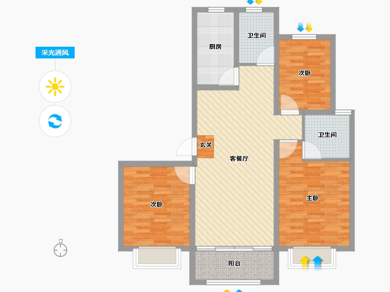 河北省-邯郸市-海麟盛景-85.80-户型库-采光通风