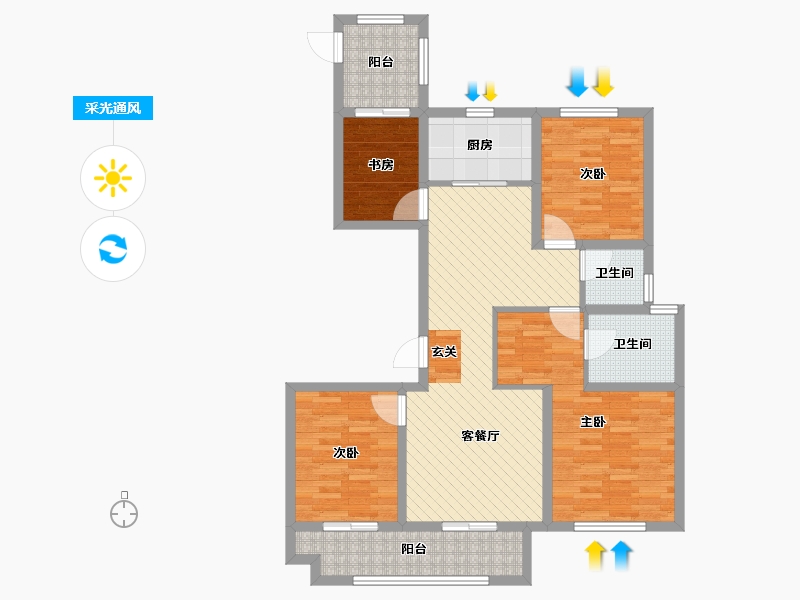 安徽省-芜湖市-中梁东湖一号院-100.00-户型库-采光通风