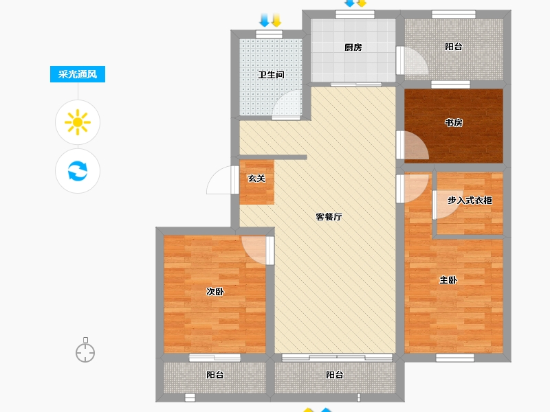 山东省-烟台市-锦和城-85.95-户型库-采光通风