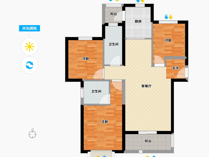 河南省-郑州市-万锦嘉园-84.39-户型库-采光通风