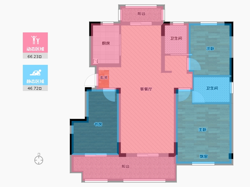 安徽省-亳州市-涡阳名邦学府B1户型-98.68-户型库-动静分区