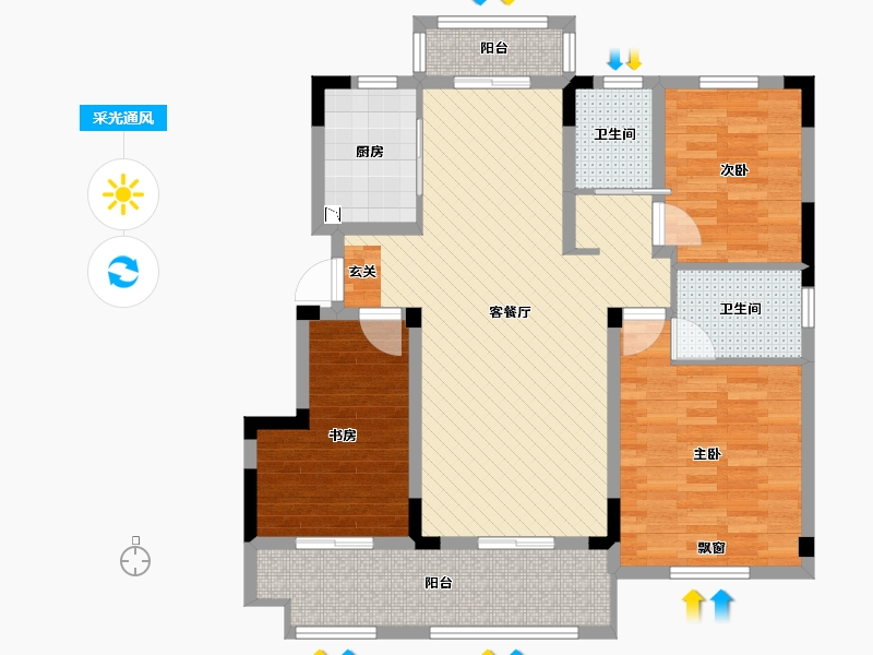 安徽省-亳州市-涡阳名邦学府B1户型-98.68-户型库-采光通风