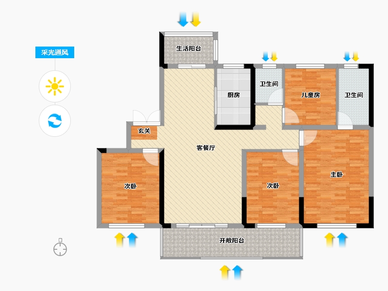 广西壮族自治区-桂林市-万达城-124.69-户型库-采光通风