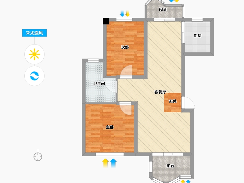 湖北省-武汉市-金珠港湾二期-69.06-户型库-采光通风