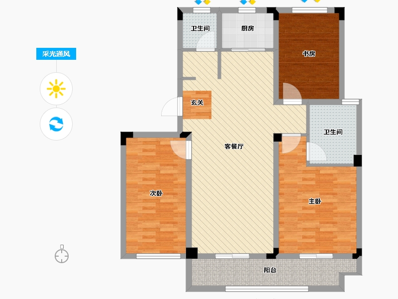 浙江省-嘉兴市-恒创・金色恬园-100.87-户型库-采光通风