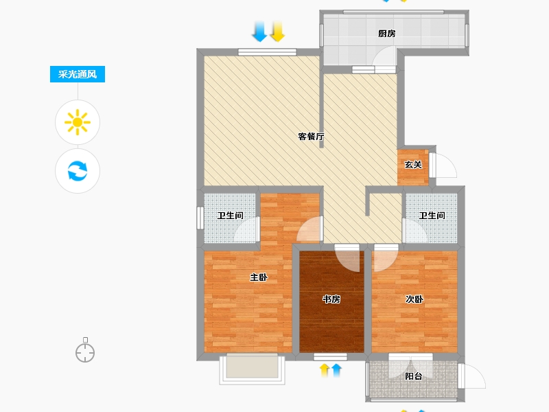 山西省-吕梁市-蔚汾新天地-86.40-户型库-采光通风