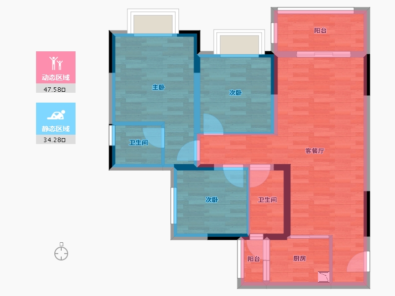 重庆-重庆市-湖山云著-72.00-户型库-动静分区