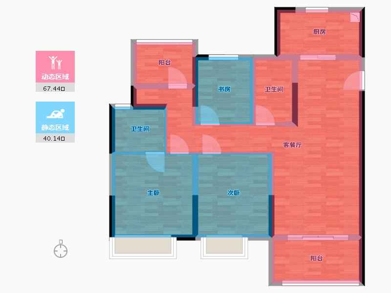 江苏省-苏州市-金塘泷沐湾-95.44-户型库-动静分区